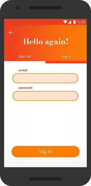 Phone  showing sign up screen