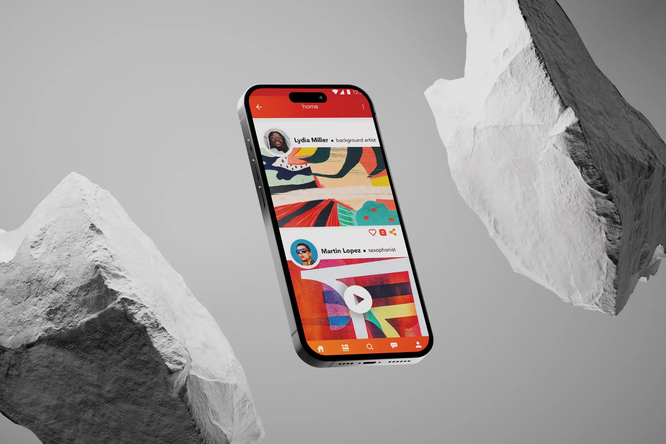 Render app opened up on a phone on a black and white background